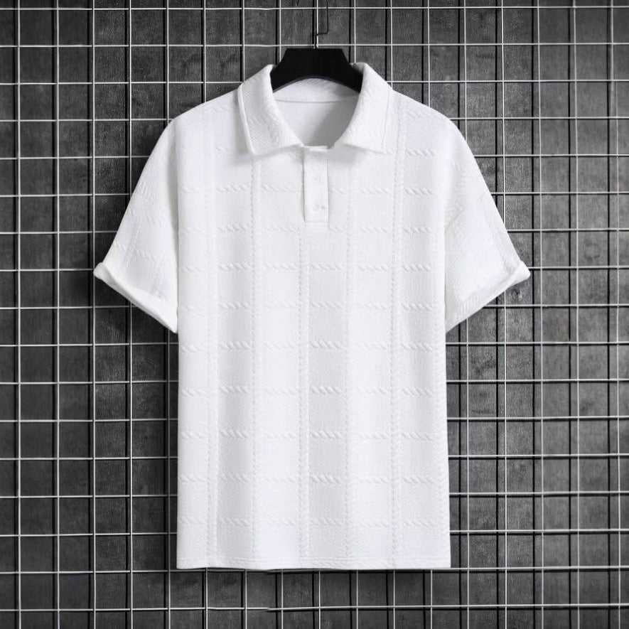 Mens Textured Short-Sleeve Polo Shirt With A Turn-Down Collar