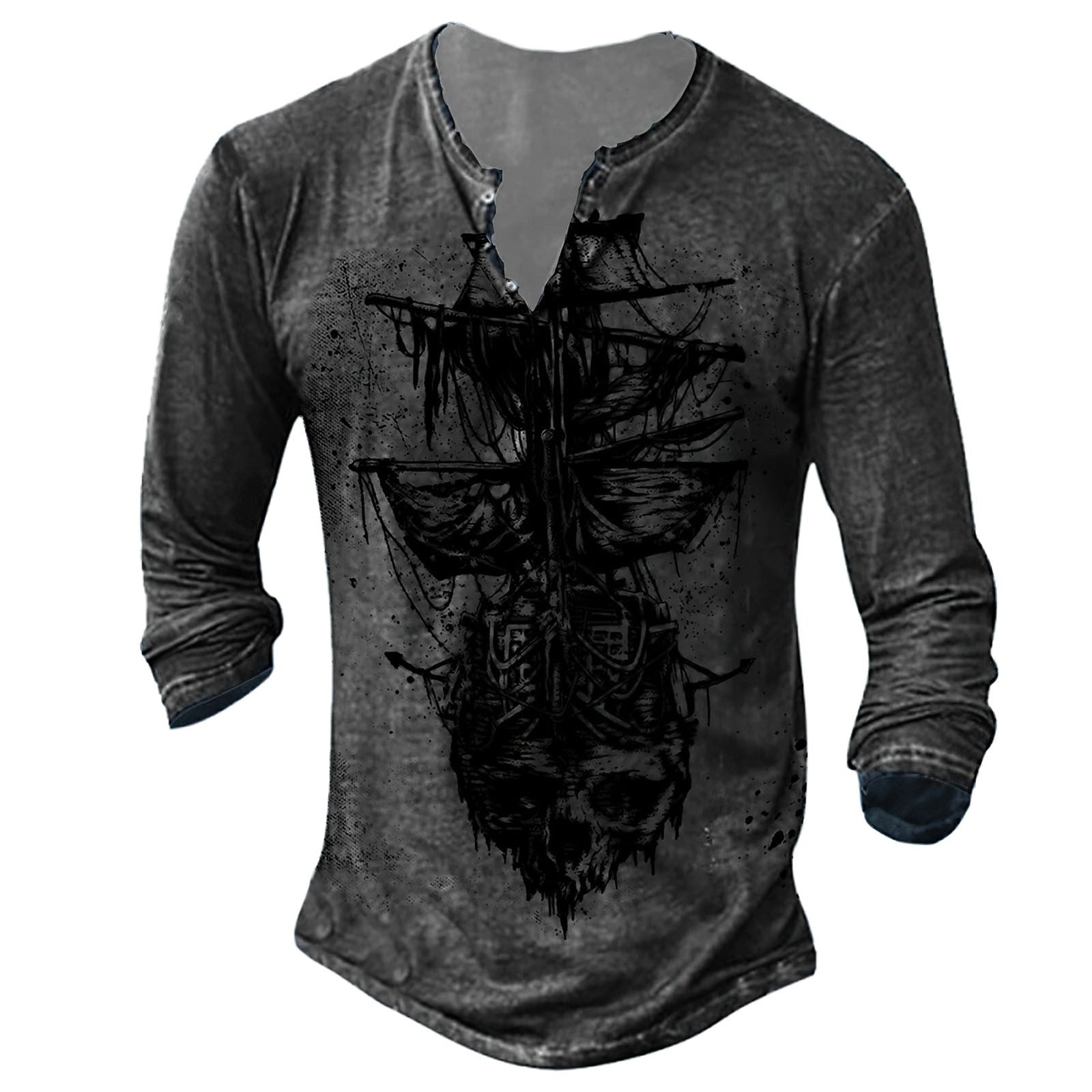 Men's Casual 3D Digital Print Long Sleeve V-neck T-shirt