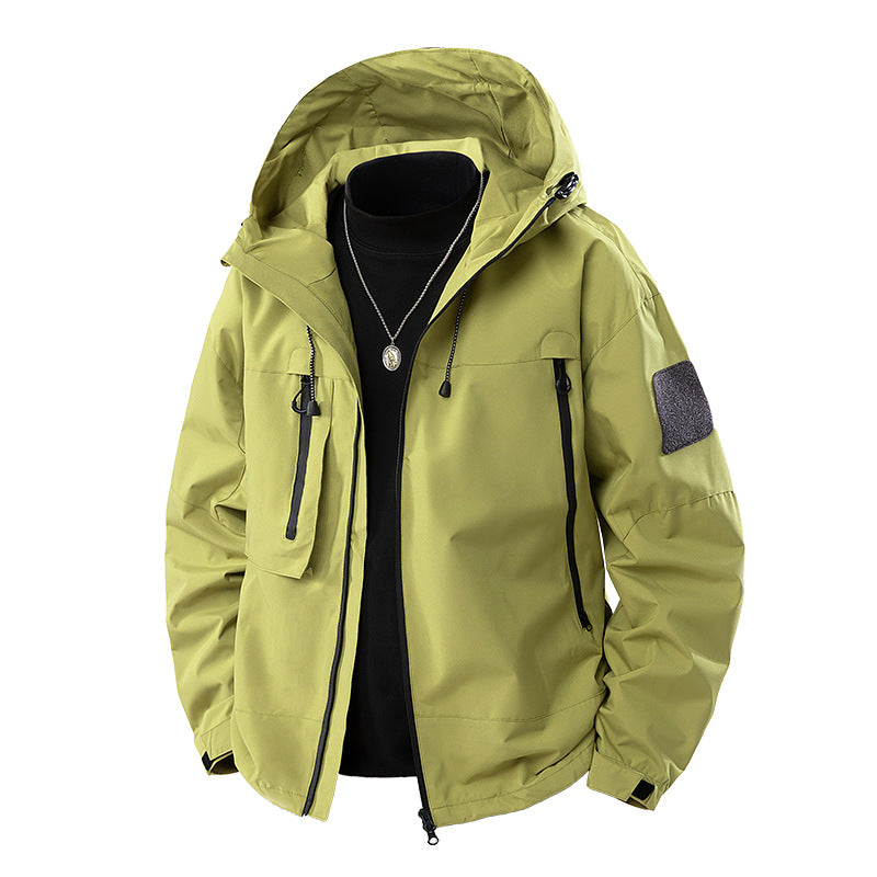 Men's Korean-style Slim-fit Hooded Shoulder Patch Outdoor Jacket