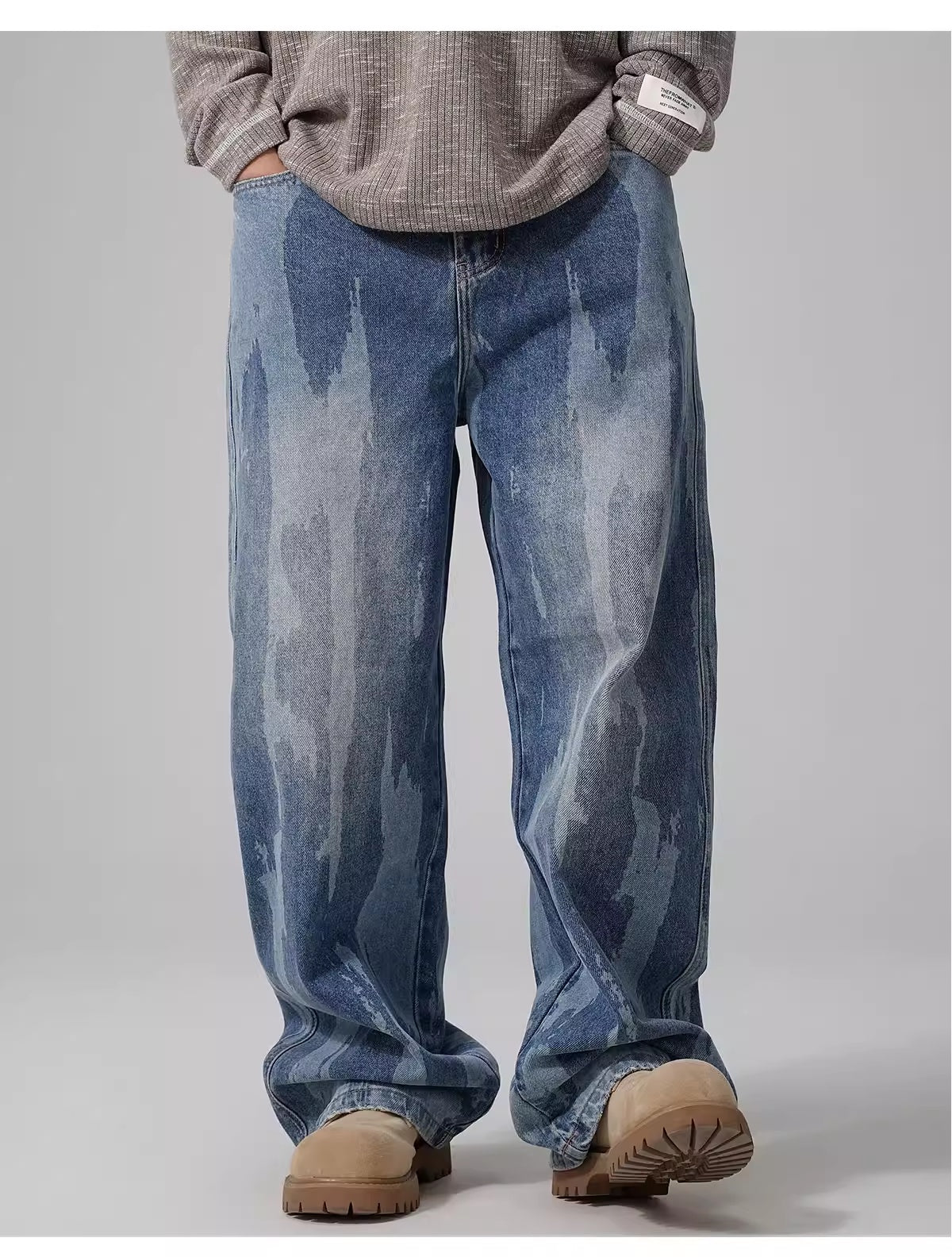 American-style Relaxed Straight-leg Washed Denim Jeans