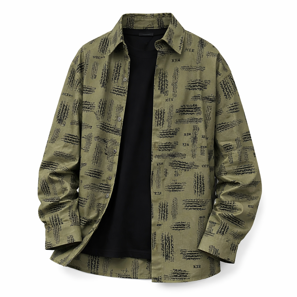 Men's Loose Casual Print Long-sleeve Shirt Jacket