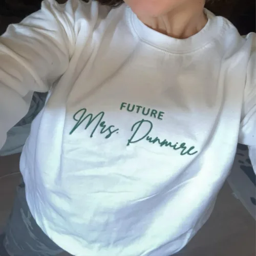Personalized Future Mrs Sweatshirt Embroidered with Anniversary Date Text Name Initial Heart on Sleeve - Image 8
