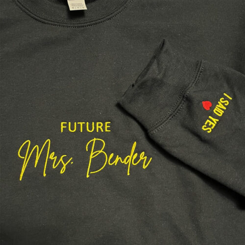 Personalized Future Mrs Sweatshirt Embroidered with Anniversary Date Text Name Initial Heart on Sleeve - Image 5