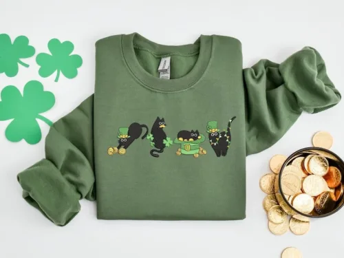 Embroidered Irish Lucky Cats Sweatshirt