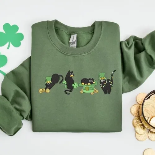 Embroidered Irish Lucky Cats Sweatshirt