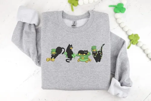 Embroidered Irish Lucky Cats Sweatshirt - Image 4