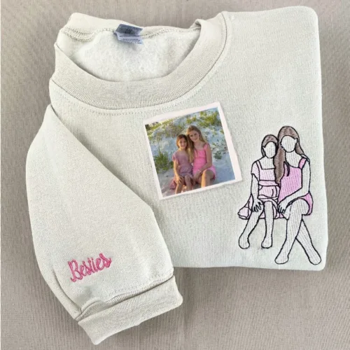 Personalized Best Friend Sweatshirt, Custom Embroidered Portrait Photo Sweatshirt - Image 12