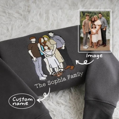 Custom Photo Family Portrait Embroidered Sweatshirt