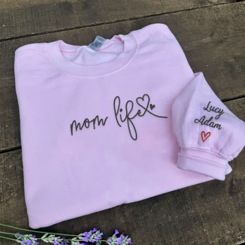 Mom Life Sweatshirt or Hoodie , Embroidered Gift For Mom from Kids - Image 3