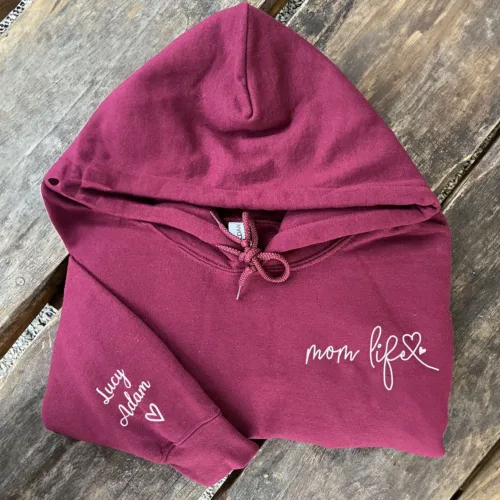 Mom Life Sweatshirt or Hoodie , Embroidered Gift For Mom from Kids - Image 2