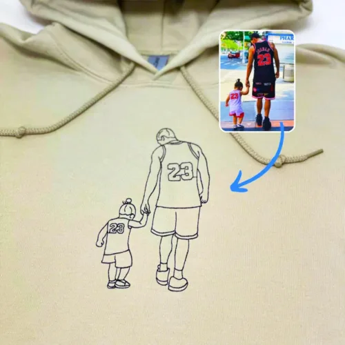 Dad Sweatshirt or Hoodie, Embroidered Gift with Father and Son Daughter Portrait Photo