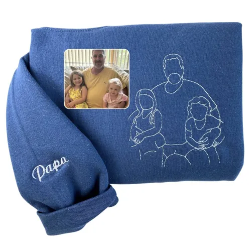 Dad Sweatshirt or Hoodie, Embroidered Gift with Father and Son Daughter Portrait Photo - Image 7