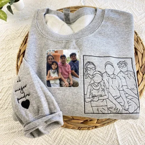 Dad Sweatshirt or Hoodie, Embroidered Gift with Father and Son Daughter Portrait Photo - Image 10