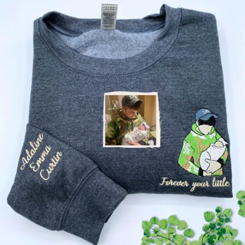 Dad Sweatshirt or Hoodie, Embroidered Gift with Father and Son Daughter Portrait Photo - Image 2