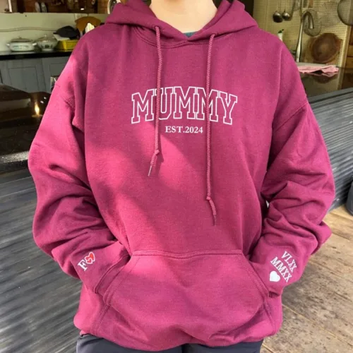 Mummy Hoodie or Sweatshirt with Embroidered Kids Names on Sleeve - Image 6