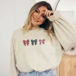 Embroidered Christmas Bow Sweatshirt, Christmas Sweatshirt - Image 3