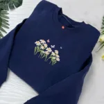 Daisies and Butterfly Embroidery Sweatshirt, Embroidered Christmas Crewneck Sweatshirt - Image 2