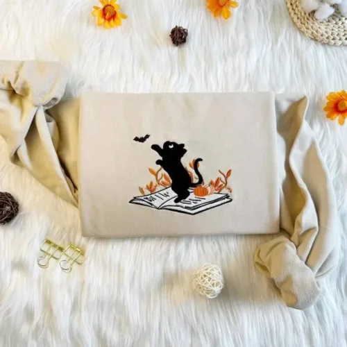 Halloween Cute Cat Embroidered Sweatshirt - Image 3