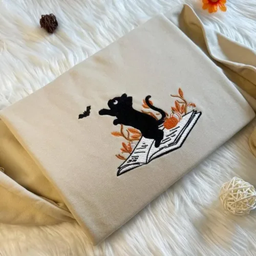 Halloween Cute Cat Embroidered Sweatshirt