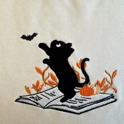 Halloween Cute Cat Embroidered Sweatshirt - Image 2