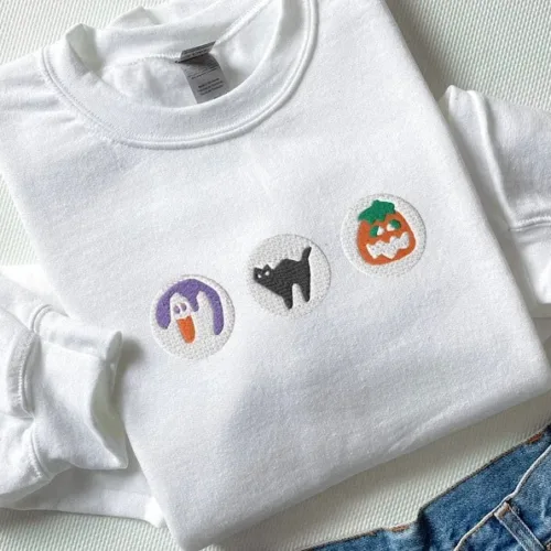 Halloween Cookies Boo Embroidered Sweatshirt, Spooky Season Crewneck Sweatshirt