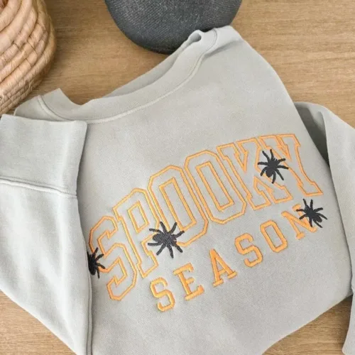 Spooky Season Crewneck – Embroidered Halloween Sweatshirt with Spiders