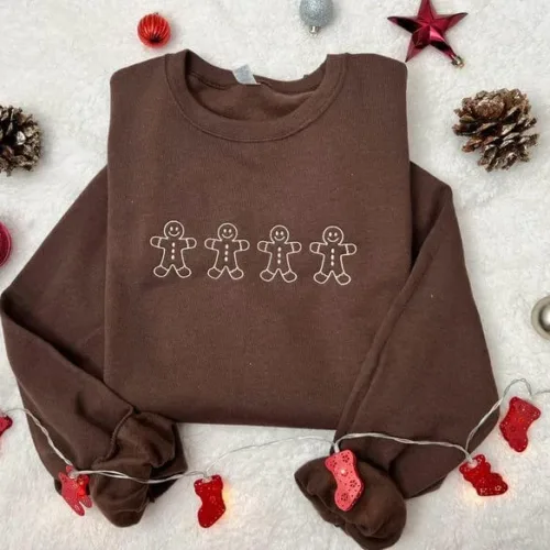 Gingerbread Embroidered Sweatshirt, Christmas Crewneck