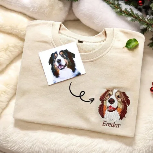 Christmas Edition Custom Pet Portrait Embroidered Sweatshirt - Image 5