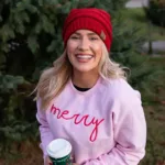 Embroidered Merry Crew Neck Sweatshirt, Christmas Embroidered Sweatshirt - Image 2