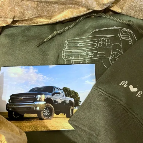 Custom Embroidered Trucker Hoodie from Your Photo, Personalized Gift for Truck Lover - Image 15