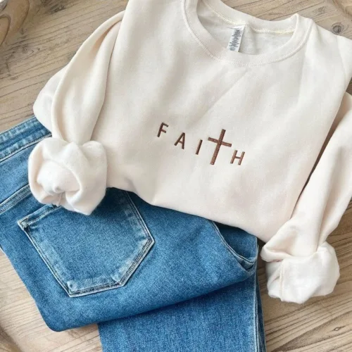 Custom Embroidered FAITH Crewneck Sweatshirt - Image 3