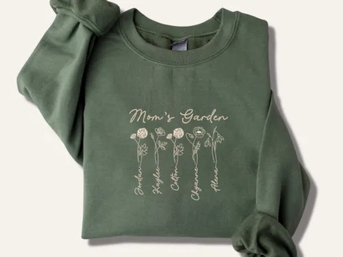 Personalized Birth Flower Mom Sweatshirt or Hoodie - Embroidered - Image 6