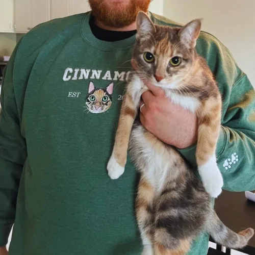 Custom Embroidered Varsity Cat Face Sweatshirt from Photo