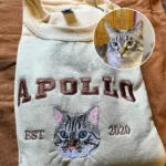 Custom Embroidered Varsity Cat Face Sweatshirt from Photo - Image 6