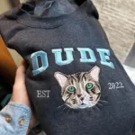Custom Embroidered Varsity Cat Face Sweatshirt from Photo - Image 5