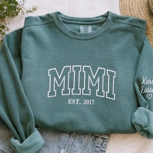 Custom Embroidered Mimi Sweatshirt With Grandkids Names, Grandma Sweatshirt