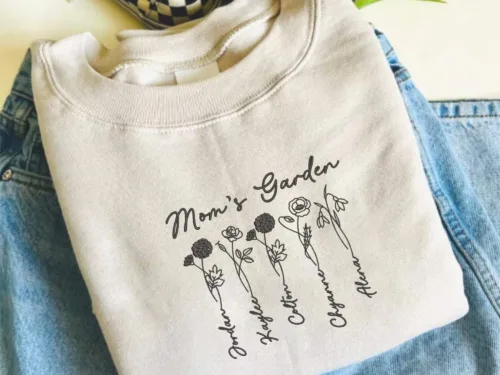 Personalized Birth Flower Mom Sweatshirt or Hoodie - Embroidered