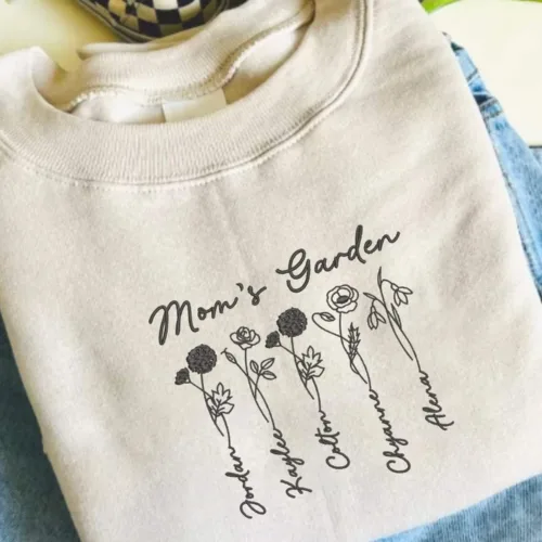 Personalized Birth Flower Mom Sweatshirt or Hoodie - Embroidered